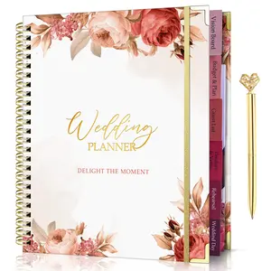 MY ALL FOR U - 3PC VINTAGE FLORAL WEDDING PLANNER KIT 9x11in - UNIQUE GIFT SET-Wedding Planner Book and Organizer with Roses, Golden Heart Pen, Beautiful Gift Box- Journal for Romantic Couples, Bride and Groom LOVE