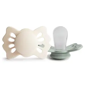 Lucky Symmetrical SilkySoft Silicone Baby Pacifier |   Made in Denmark |   BPA-Free (Cream/Sage, 0-6 Months)