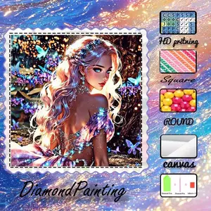 DIY 5D Flocked Fabric Diamond Painting Craft Kit, AB Rhinestones, Galaxy, Crystal Rhinestones, Girl with Black Hair, Butterfly Diamond Embroidery, Special Technique Diamond Art Kit, Wall Decoration, Gift for Family, Loved Ones, and Friends