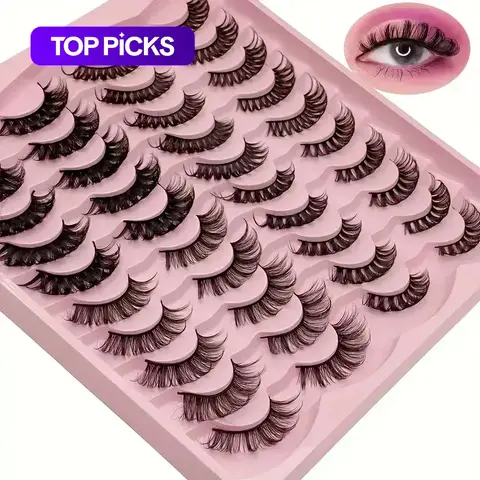 False Eyelashes Cluster, 20 Pairs Wispy Cat Eye Look Faux Cluster Lashes, Natural Curling Eye Makeup Strip Lashes, DIY False Eyelashes