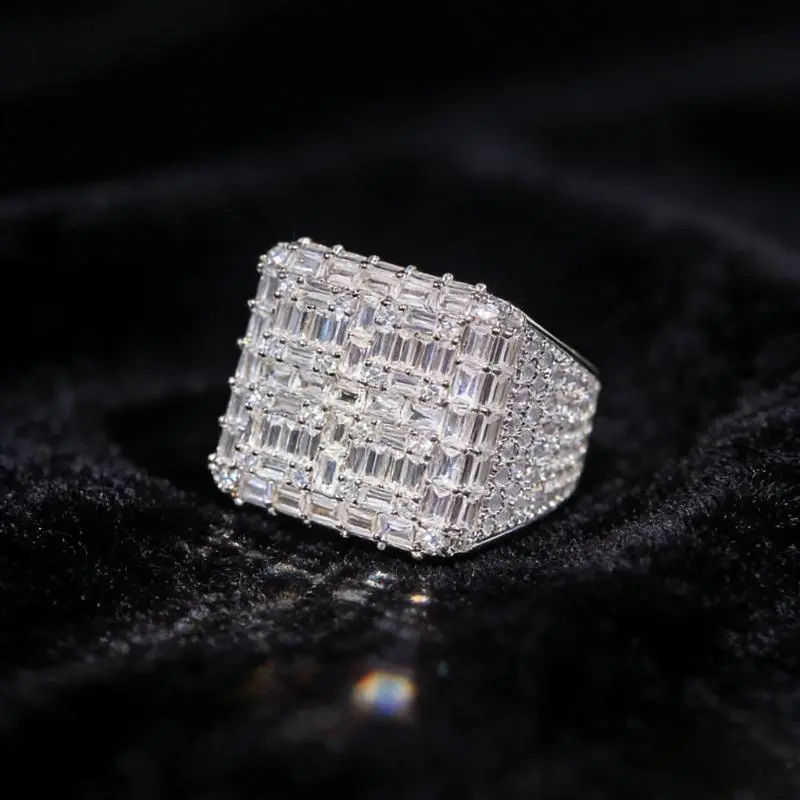Wide Band Square Statement Ring, Glamorous Fully Studded Chrome Finish, Funky Party Wear Jewelry for Women
