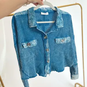 Cotton Waffle Cropped Shacket Jackets Tops