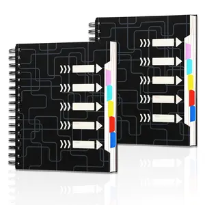 5 Subject Notebooks, 2pcs Spiral Notebook 8.5" x 6.2", 300 Pages, College Ruled with Dividers Tabs, A5 Small Spiral Bound Journal, School Office Supplies Note, Taking Black