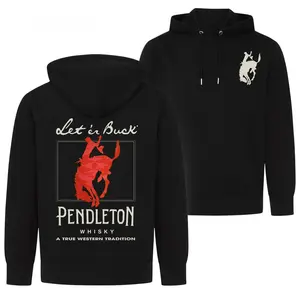 Pendleton Whisky Cowboy Riding Horse Hoodie – Let ’er Buck Western Graphic, Unisex Outdoor Casual Wear, Perfect Gift for Riders & Dads
