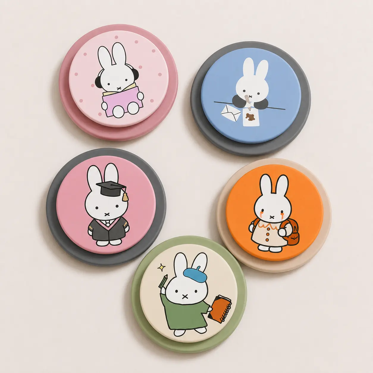 Miffy Back To School Phone Grip - Cute Bunny Study & Graduation Phone Holder For Students & Teachers - Kawaiii Secure Grip Stand
