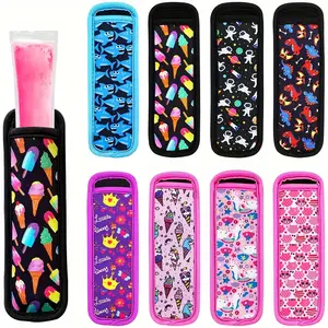 5 Pack Reusable Ice Pop Sleeves, Cute Cartoon Design Neoprene Popsicle Holder No Drip Anti-Skid, Keeps Hands Dry & Warm Bulk Set for Kids & Adults, Summer Snack Essential Outdoor Party Favors Pool Gifts Classroom Rewards