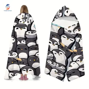 1pc exquisite cute little penguin hooded blanket, wearable blanket, wrapping blanket, warm, soft and comfortable, available in multiple sizes, is a must-have for reading, nap, office, cold weather, and the best gift choice for gifts, Cozy hooded blanket