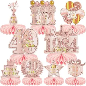 9 Pcs 40th....80th Birthday Decoration for Women Happy 40th Birthday Table Honeycomb Decorations Rose Gold Pink Centerpieces Tables Toppers1984 Decor Cheers to 40 Years Old Birthday Party Favors