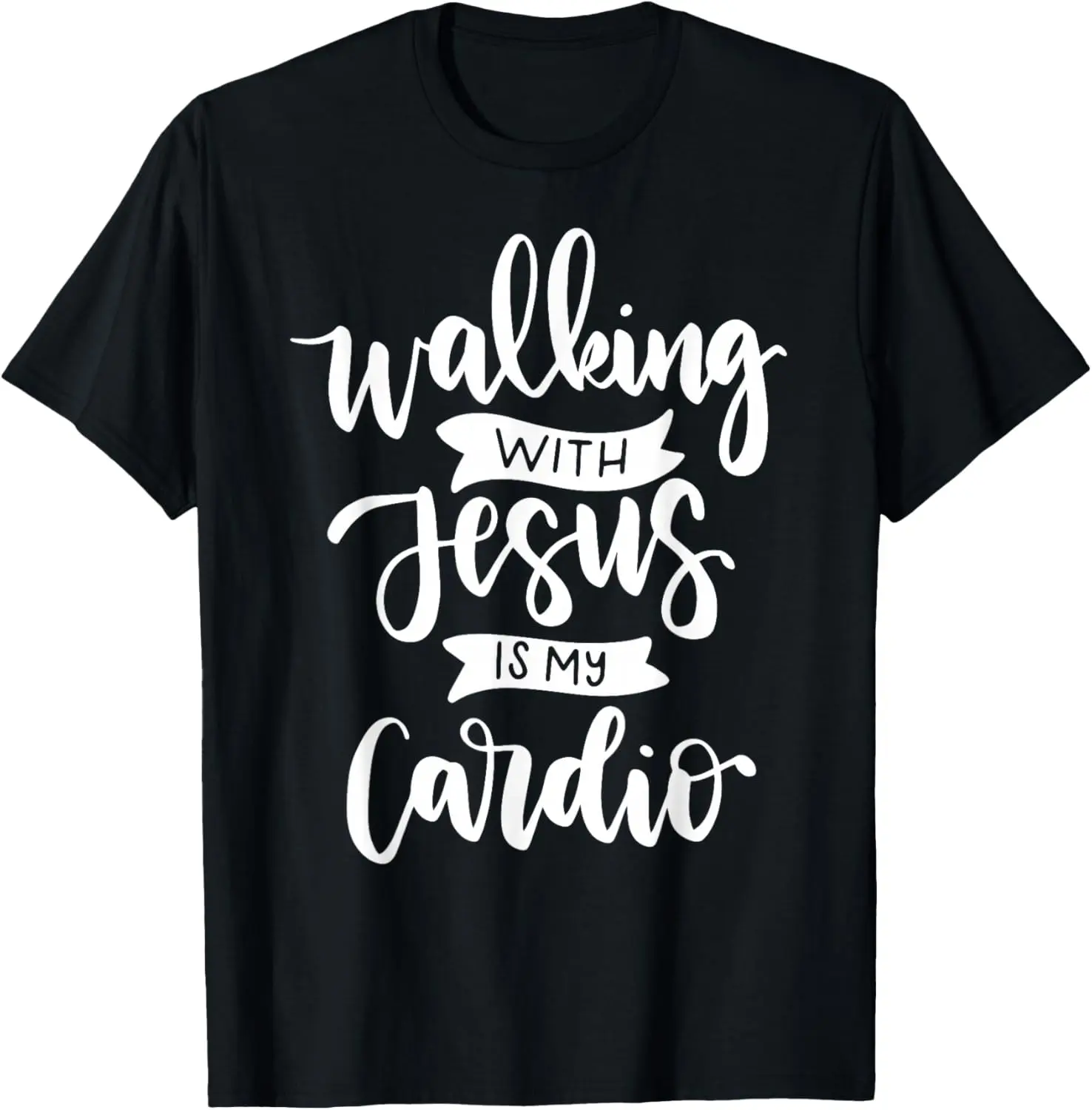 Walking with Jesus is My Cardio T-Shirt Pure Cotton Graphic Tees Menswear Top: Gifts for Men & Women