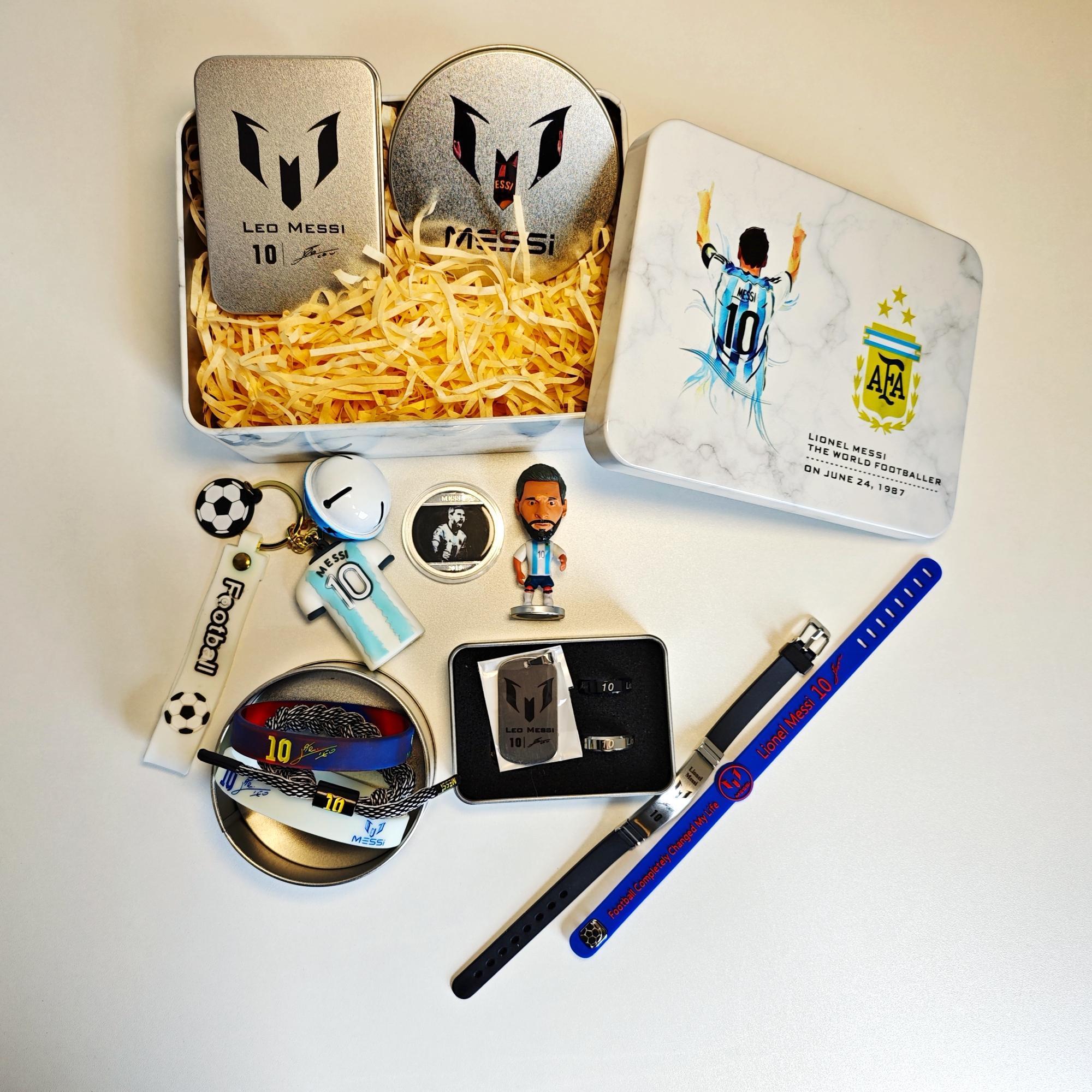 2026 LM10 GOAT Football Collectibles Set - Unisex Lightweight Gift Box with Multiple Numbered Iron Commemorative Coin, Silicone & Metal Keychain, Custom Pendant Necklace, Rings, Wristbands, Action Figures, Room Accessories (Holiday Gift)
