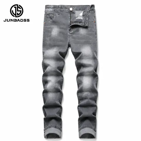 JUNBAOSS Men's Slim Fit Stretch Jeans Ripped Skinny Jeans for Men, Distressed Straight Leg Fashion Casual Popular Chic Comfort Flex Waist Denim Pants, Menswear Classic Street Style Cotton Fabric Jean Natural Hipster Personalized Stylish Jeans #SohoChic