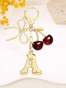 Women's Cherry Bow Letter Pendant Keychain, Cherry Design, Bow Accent, Casual Style Wallet, Handbag and Backpack Accessory, Keychain for Bags, Car Keychain for Students