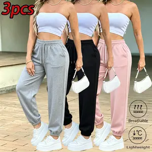 3-Pack Comfortable Jogger Sweatpants for Women – Breathable, Skin-Friendly Casual Sports Pants with High Waist and Drawstring Cuffs