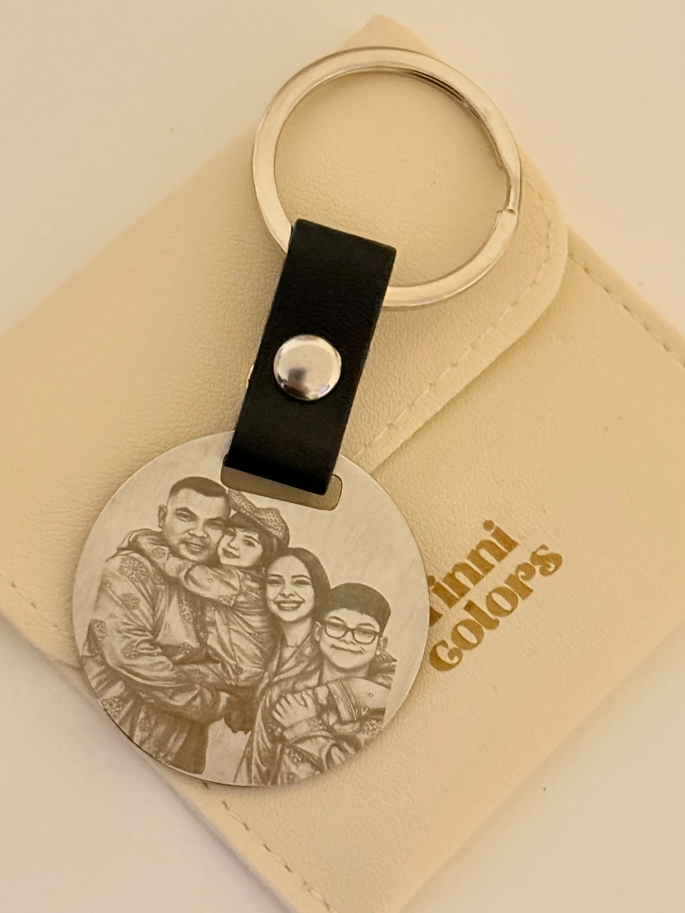 Custom stainless steel keychain with real photo engraving: memorial gift for Mom or Dad, anniversary or birthday gift for aunts; available in silver and black, keepsake for long-distance relationships, family photo, laser engraving, gift idea.
