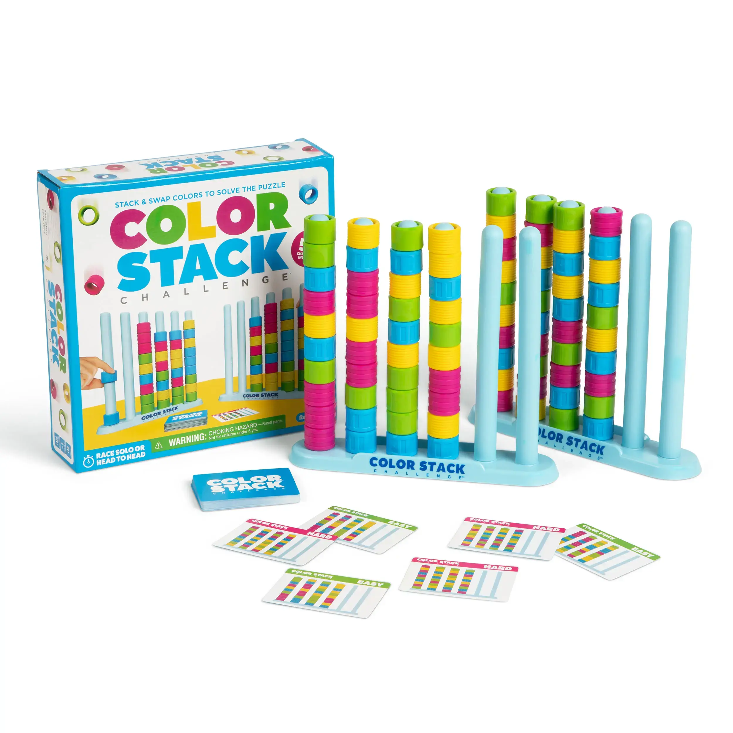 Color Stack Challenge Color Matching Puzzle Game, Fast Paced Family Party Board Game, Contains 2 Stack Racks, 50 Challenge Cards, 80 Color Rings, Educational Brain Game for Kids Adults