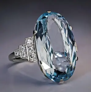 European Exquisite Ring Women's Oversized Oval Blue Ring, High-Quality Moissanite Engagement, Anniversary, Wedding Gift, For Friends Or Loved Ones, Elegant And Sexy