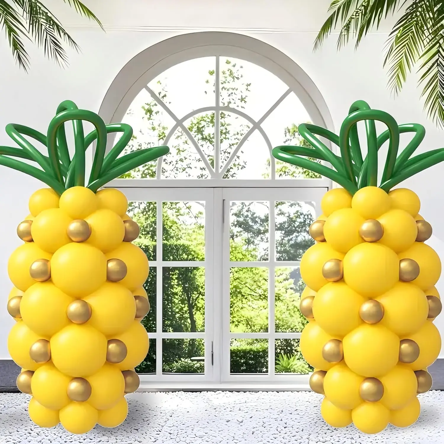140-Piece Pineapple Balloon Kit Gold, Green & Yellow for Luau, Tropical & Hawaiian Parties