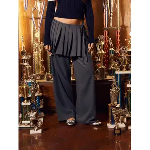 Cider Cotton-blend Two Piece Houndstooth Low Rise Wide Leg Trouser-Skirt