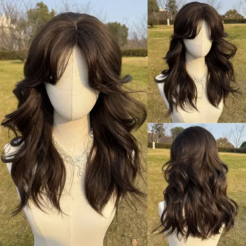 SMILCO 20" Curly Deep brown Synthetic Wig, with Curtain Bangs, Glueless, Natural-Looking Scalp, Full Machine Cap, Adjustable Straps & Breathable Cap, SM415 Vibrant Color & Soft Texture Holiday Haul