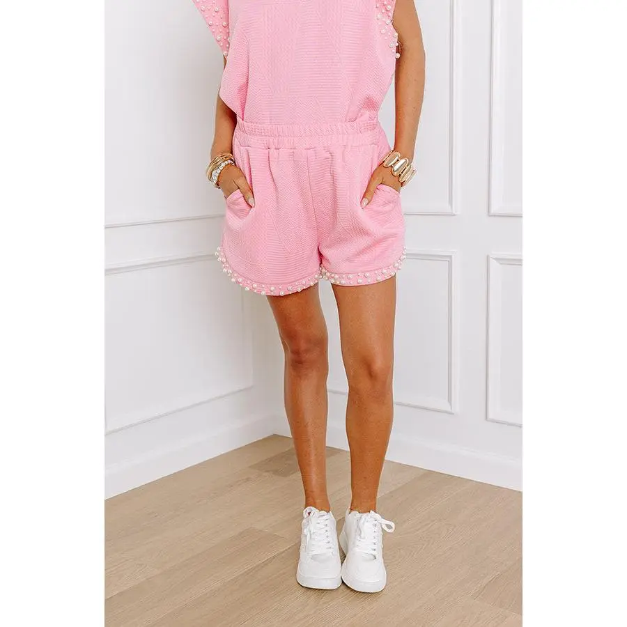 Smiles and Sangrias Pearl Embellished Shorts in Pink