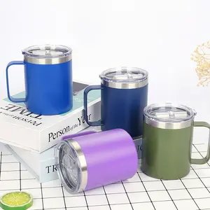 12oz Coffee Mug Cup with Handle,Vacuum Insulated Coffee Mug with Sliding Lid, Double Wall Stainless Steel Travel Tumbler Mug