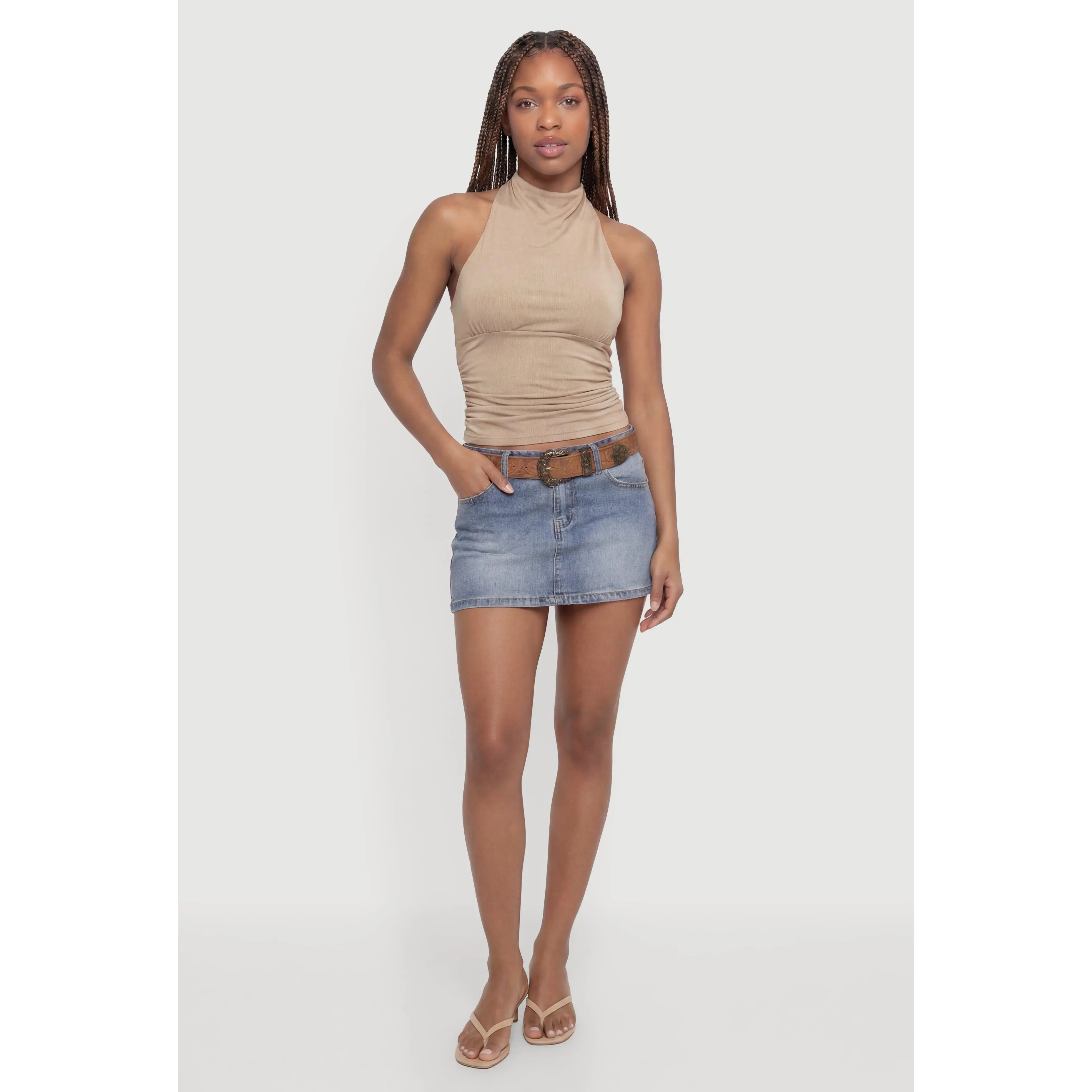 Tie Back Halter Neck Ruched Blouse