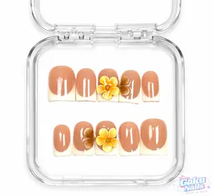 GakuNails SPRING MUSE #2 10 PCS Short Duck Handmade Press On 3D Flower French Tip Builder Gel selectable size Reusable Nails
