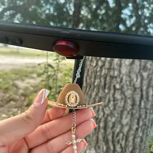Harmony charm - cowboy hat with Virgin Mary charm and hanging cross