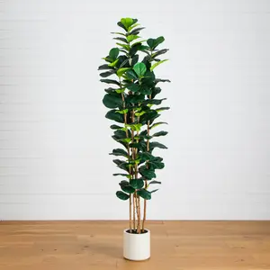 8' Artificial Fiddle Leaf Tree in Decorative White Planter