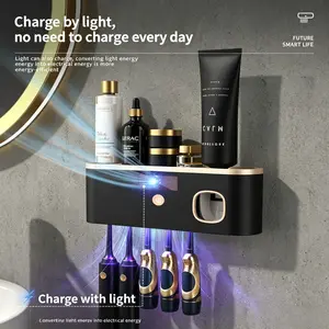 Smart Toothbrush Holder Rack, Bathroom Toothbrush Organizer with Automatic Toothpaste Dispenser, Wall Mounted, 5 Slot Storage, Durable Plastic, Bathroom Accessory, Toothbrush Holder Organizers