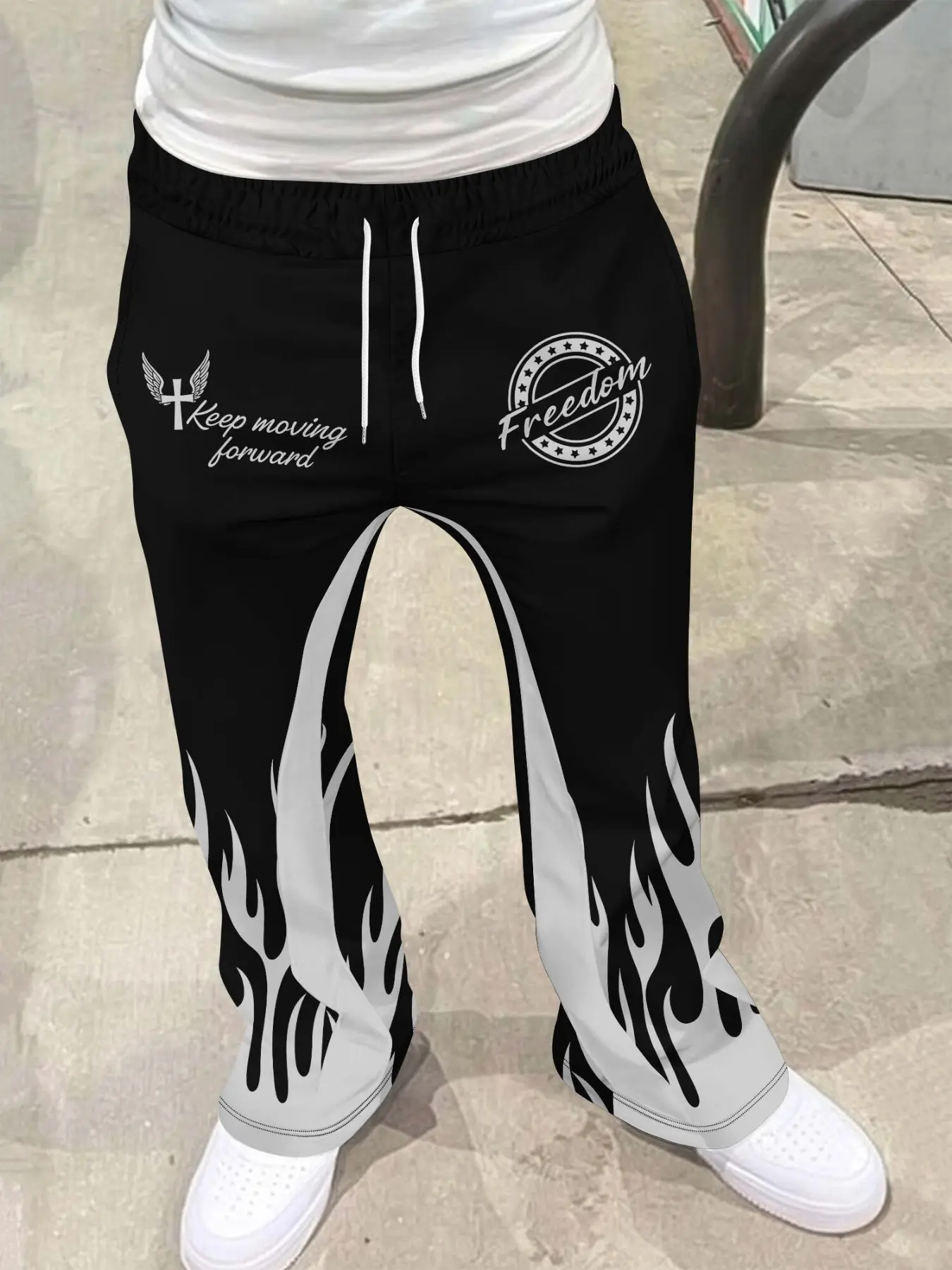 Men's Loose Fit Flare Leg Pants, Casual Streetwear Joggers, Vintage Hip Hop Long Trousers, 3D Print Design, Sporty Fashion, Flared Sweatpants, Athleisure Style Bottoms