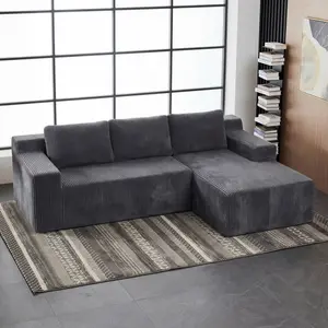 Niccae Corduroy Modular L Shaped Sectional Sofa,Luxury Floor Couch Set,Upholstered Indoor Furniture,Foam-Filled Compressed Sofa for Living Room,Bedroom,GREY