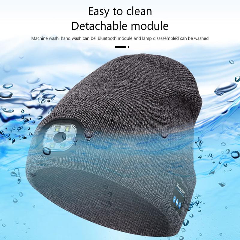 Bluetooth Beanie with a Light, Unisex USB Rechargeable 4 LED Flashlight Hat with Cordless Headphones, Unique Christmas Birthday Gifts for Men Him Husband Teen