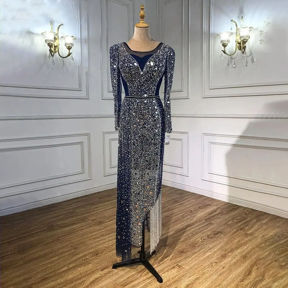 Mermaid Luxury Blue Silver Evening Dress: 2025 Elegant Sparkle Gown with Split for Women's Party