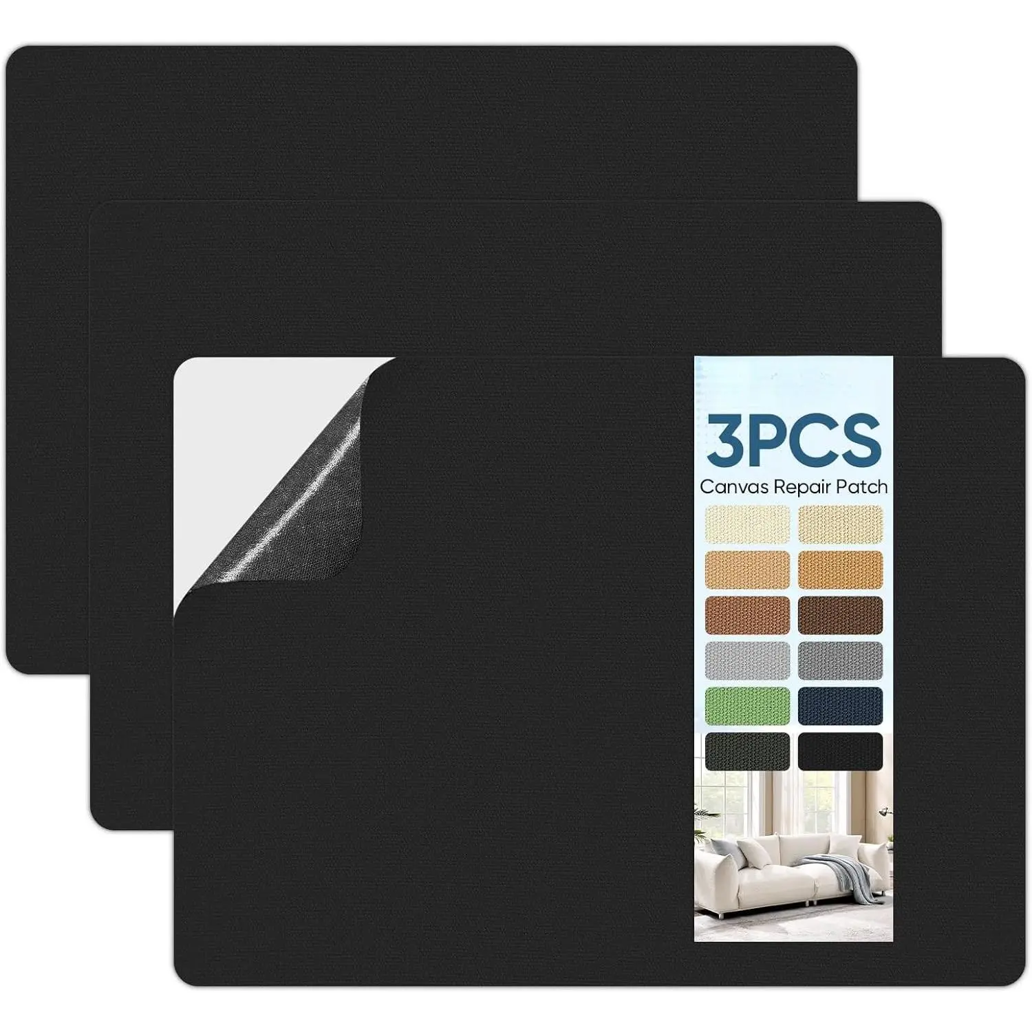 Canvas Repair Patch, Self Adhesive Fabric Patch for Tent,Boat Cover,Canopy,Umbrella,Furniture Cover,Awning,Luggage,Couch.(8.3? x 11?-Black)