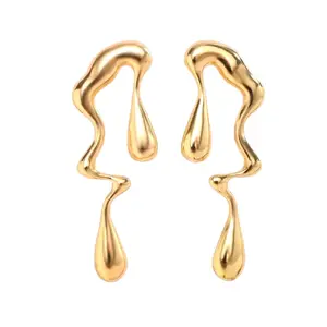 Gold Drip Earrings - Unique Wave Design for Women's Fashion Jewelry