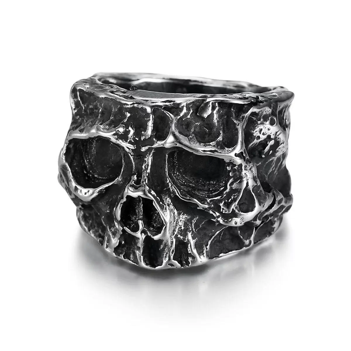 Men's Gothic Skull Rings - Chunky Vintage Embossed Stainless Steel Punk Jewelry, Alt Fashion March Party Wear Vintage Embossed Ring