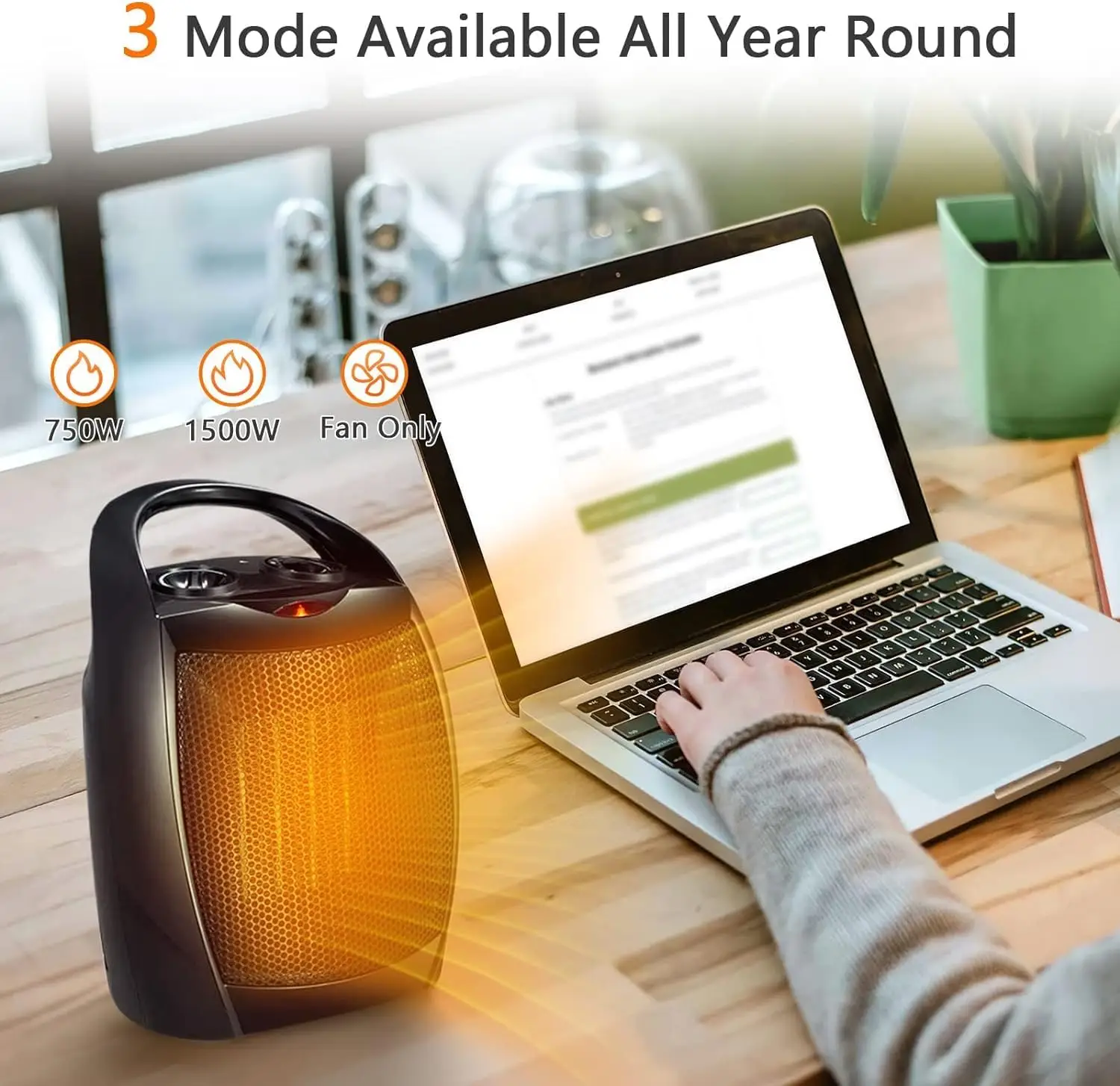 【3 in 1】Small Space Heater for Indoor Use - 1500W Electric Ceramic Heater, Fan with Adjustable Thermostat - Portable, Quiet, Safe & Rapid - ETL certif