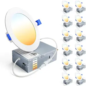 12 Pack 4 Inch LED Recessed Ceiling Light, Dimmable, 2700K-5000K 5CCT, 750LM 9W 120V, High Brightness Canless Wafer Downlight - ETL&FCC&IC