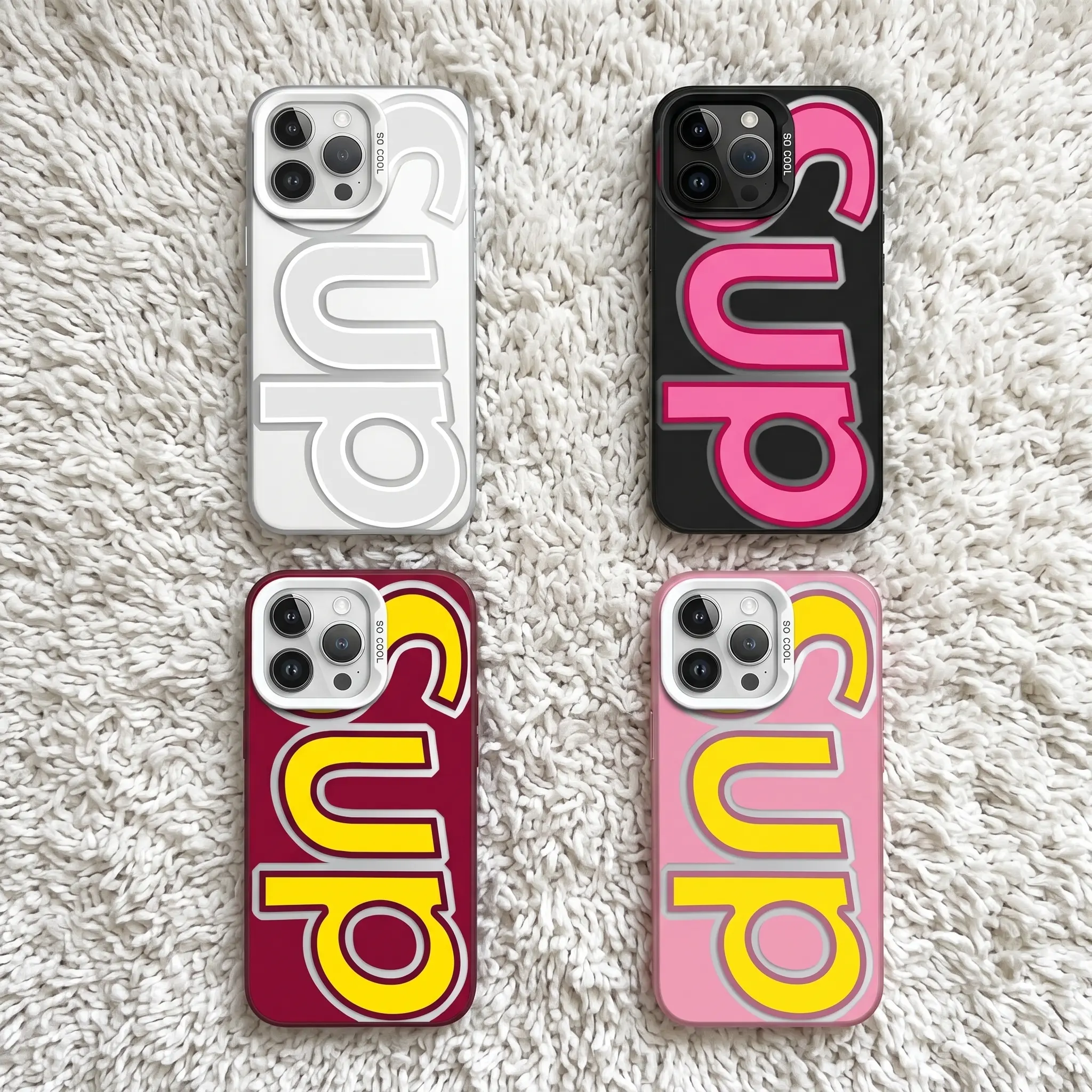 Y2K Color Block Oversized Letter Matte Soft TPU Phone Case Shockproof Anti Drop Protective Cover For 13 14 15 16 17 Pro Max Series
