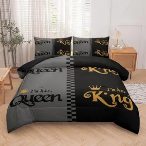 Queen & King Letter Pattern, 1 Count Soft Comfortable Comforter & 1/2 Counts Pillowcase without Filler, Soft Bedding Sets, Bedding Supplies for Home Bedroom Hotel