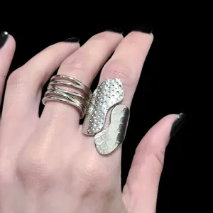 Hammered Long Wrap Ring - Stainless Steel