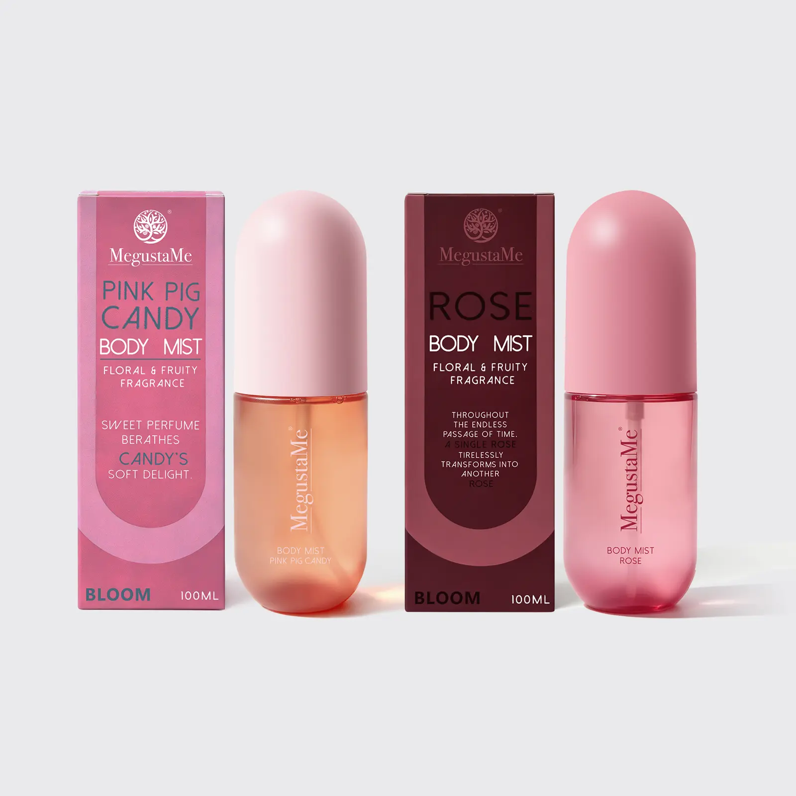 Body Mist 2-Pack – Pink Pig Candy Gourmand & Rose Fruity Floral | 2 x 3.4 Fl Oz Lightweight Fine Spray for Women Girls | Sweet Long Lasting Fragrance Layering Set