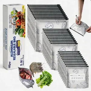 Reusable Aluminum Foil Freezer Storage Bags, Food Grade BPA-Free Leakproof Ziplock Containers with Label Area, Heavy-Duty Freezer-Safe for Meat, Meal Prep & Refrigerator Organization