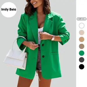 Imily Bela Women Casual Oversized Blazers Lapel Button Down Solid Work Office Blazer Jacket
