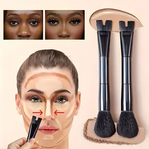 2 Piece Nose Contour U-Shape Brush Set, Dual Head Makeup Brush, Makeup Brushes Kit, Perfect for Facial Contours, Concealer, Powder, Soft & Fluffy