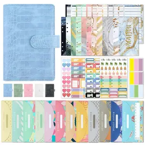 Budget Binder Savings System with Crocodile Texture Cover and Colorful Stickers for Financial Planning 1-6 Ring Binder 14 Tracking Sheets 12 Envelopes Labels Stickers Card Keeper and Pen holder