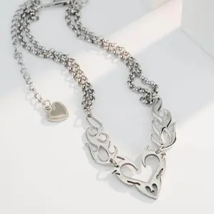 Openwork Flamed Heart Chunky Necklace
