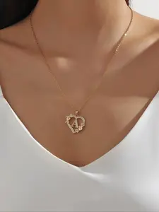 Initials Heart Shaped Pendant Necklace, Fashion Artificial Zircon Decor Jewelry for Party, Daily Clothing Decor, Trendy All-match & Exquisite Jewelry for Birthday Gift, Zircon Stones Necklace