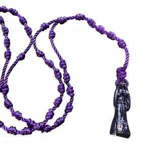 Purple Santa Muerte Thread Rosary with Pendant, Unisex, 18 inches long